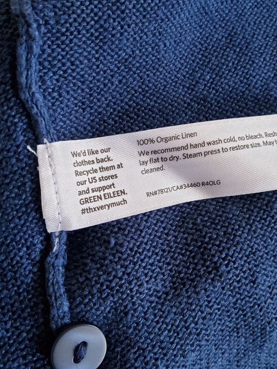 Eileen Fisher 100% Organic Linen Cardigan Sweater Top Blue Size 1X EUC​ - Picture 6 of 7